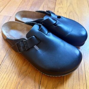 Birkenstock Boston Super Grip Black Leather Clog Sandals